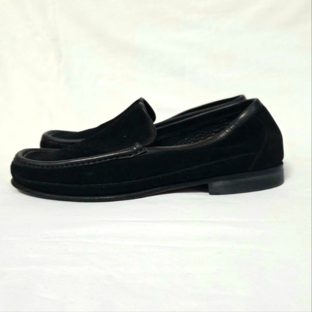 Renzo Favero Mens Black Perforated Suede Loafers 8.5